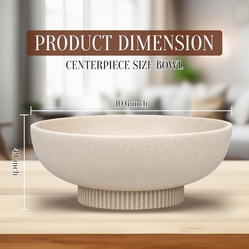 Deobath Large Resin Pedestal Decorative Bowl - Modern Handicraft Bowls for Home Decor - Fruit Bowl for Kitchen Counter - Key Bowl for Entryway Table,Artificial Stone Beige - Image 4